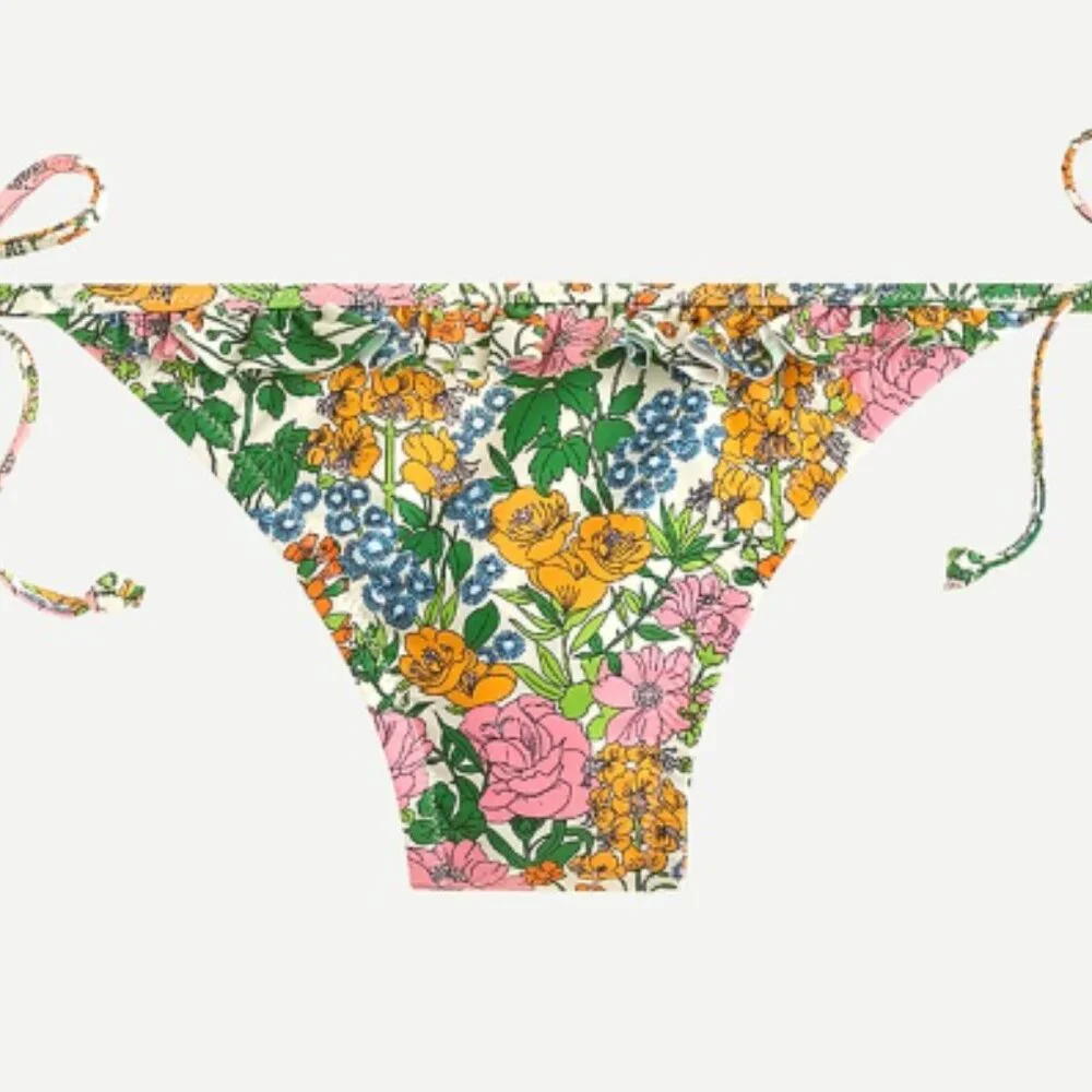 J. Crew Floral Tie-Side Bikini Bottom in Yellow, Pink, Green, Blue